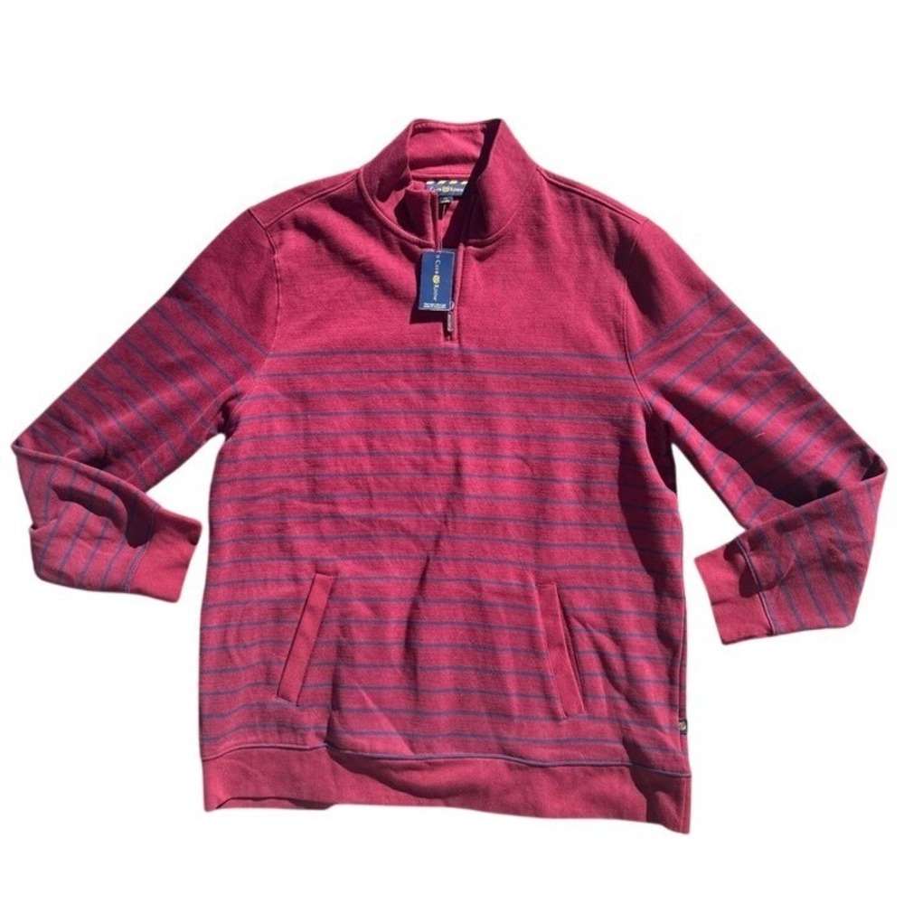 Club Room Mens XL Quarter Zip Striped Pullover Sweatshirt Pockets NWT